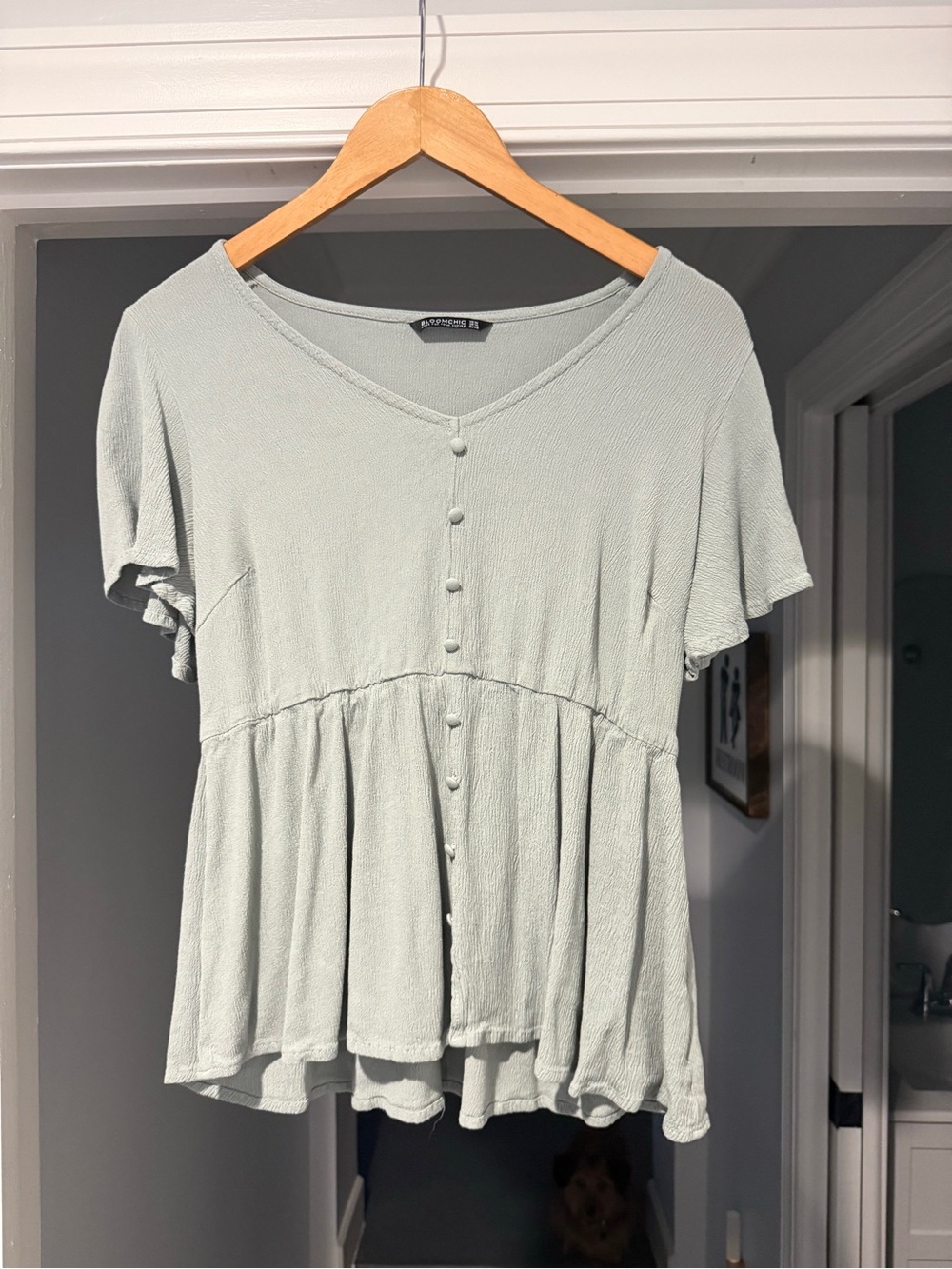 BloomChic Sage Green V-Neck Button Peplum Blouse
